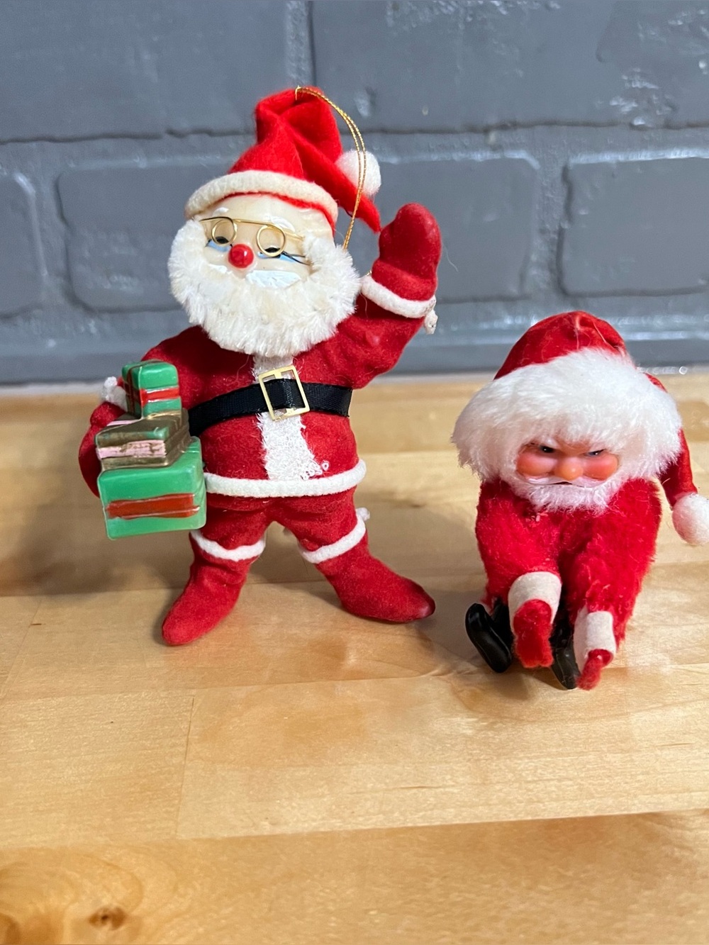 Vintage Santa Claus Pieces: Vintage Flocked Santa/ Vintage Clip on Santa *Flawed